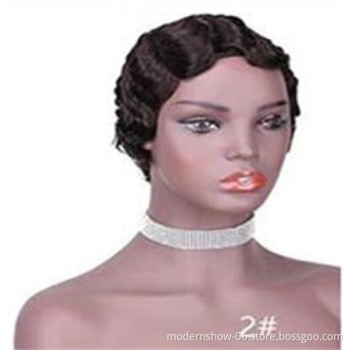 Wholesale Retro Water Finger Wave Short Pixie Cut Curly Bob Brazilian Human Hair Wigs For Black Women Cosplay Party